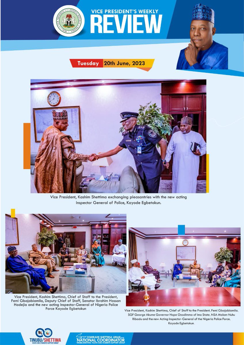 Hamix37's tweet photo. #PictureThread
Vice President, *Senator Kashim Shettima's*
@KashimSM 's week in review.
19th - 24th, June 2023.
#KSMWeekInReview
#VillaThisWeek https://t.co/ZZaoXmJSFn