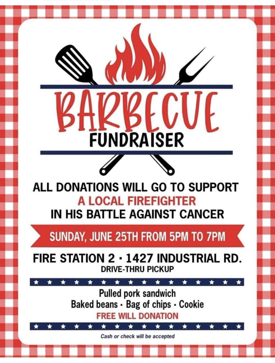 If you don’t have plans for dinner yet, there will be a barbecue fundraiser at the Emporia Fire Station 2 today (June 25th) from 5-7 pm. Cost is on a donation basis. #emporia #kansas #firefighters #bbq #fundraiser #cancer <a href="/emporiagazette/">Emporia Gazette</a> <a href="/EmporiaPD/">Emporia Police</a> <a href="/EACOC/">Emporia Area Chamber & Visit Emporia</a>