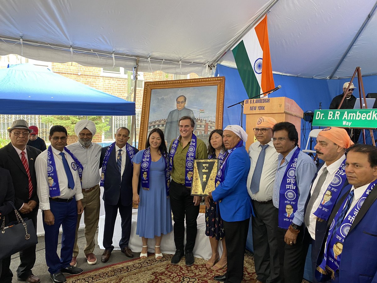 CMJulieWon's tweet photo. In partnership with Shri Guru Ravidass Temple of NY, we co-named 61st Street and Broadway, “Dr. B.R. Ambedkar Way.” Along with @RepGraceMeng @StevenRaga @SenGianaris, today’s ceremony was attended by our hundreds of community members in #Woodside and from around the world (1/3) https://t.co/bZiwUlkFIo