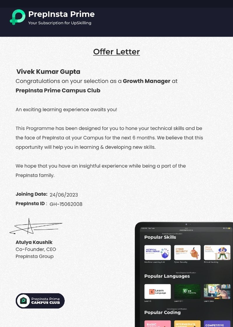 checkmatecoder's tweet photo. Glad to share that I have selected as a Growth Manager at @prepinsta
Looking forward to enhancing my skills and knowledge 🚀
#prepinsta #growth #growthmanager https://t.co/hL7Mym9tIz