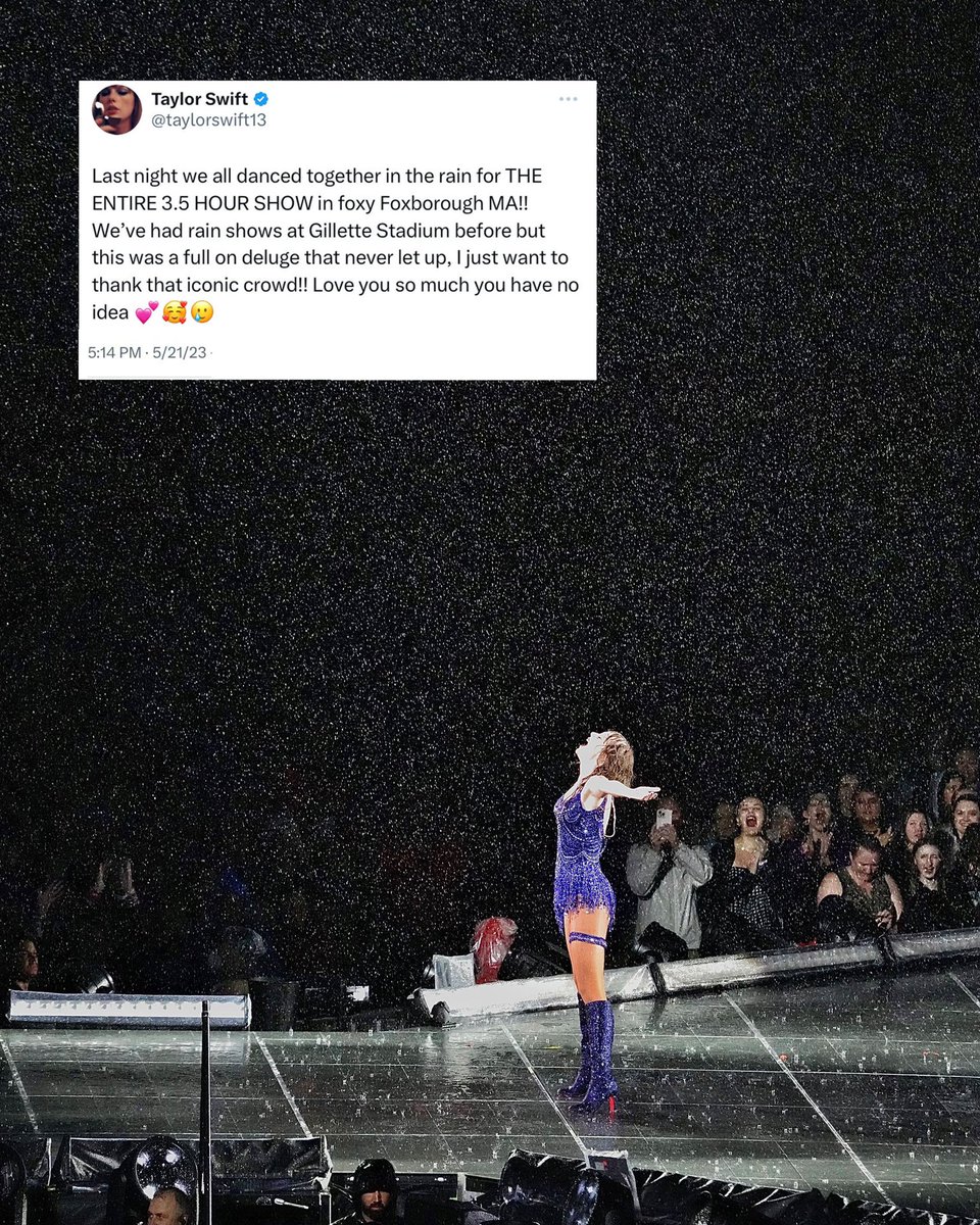 GilletteStadium's tweet photo. We’ll never change, but we’ll never stay the same either. 🫶

12 years since the infamous rain show!

2011 → 2023 🥹 https://t.co/4g9LxbBh2T