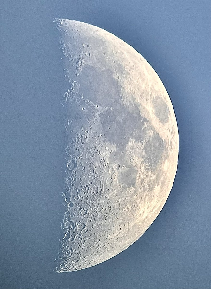 <a href="/skyatnightmag/">BBC Sky at Night Magazine</a> The Moon on Sunday 25th June 2023 at 21:05, taken using 8” Skywatcher Dobsonian and iPhone 13.
If you closely at the terminator you can see an X and a V, these Clair Obscur effects are only visible when the Moon is at First Quarter.