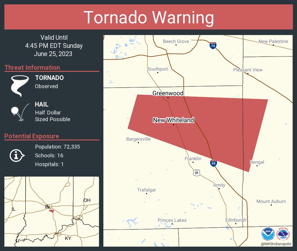 NWS Indianapolis on Twitter "Tornado Warning continues for Greenwood IN, New Whiteland IN and