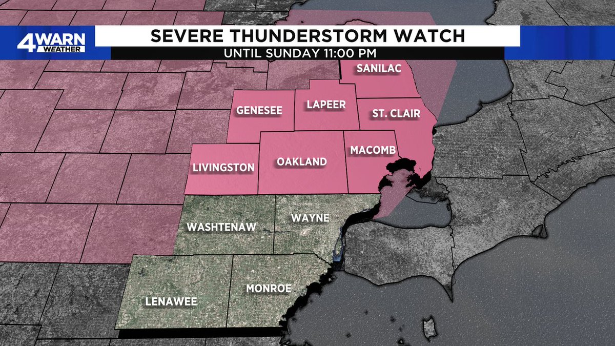 SEVERE THUNDERSTORM WATCH: A Severe Thunderstorm Watch has been issued for portions of Southeastern Michigan. Tune in WDIV Local 4 News &amp; 4Warn Weather for the latest information. More Info: bit.ly/4WarnWeather?u… #MIWX #DetroitWX <a href="/Local4News/">Local 4 WDIV Detroit</a>