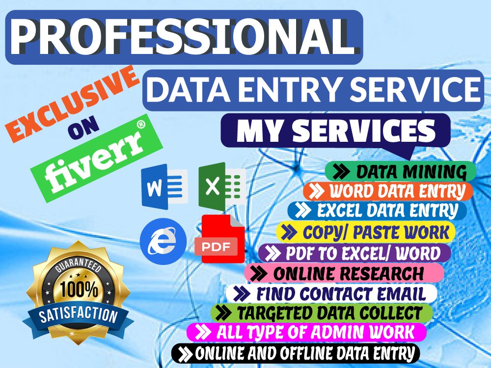 I am also an expert on YouTube, Data Entry, Social Media and Digital Marketing specialist.
Fiverr-rb.gy/880vo
#dataentryjobs #copypaste #typingjobs #datacollection
#pdftowordconverter