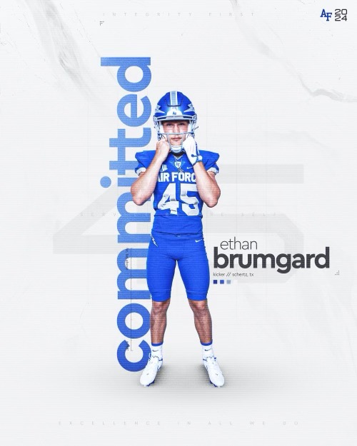 EthanBrumgard's tweet photo. After an amazing weekend in Coloroado Springs, I have decided to continue my academic and athletic careers @AF_Football ⚡️⚡️⚡️ I am truly blessed to announce that I am 100% Committed to the #boltbrotherhood & I want to say that I am incredibly thankful to my parents for all the support they have given me and thank you all my coaches that have helped encourage, train, and mentor me along the way!!! Thank you @CoachTCalhoun @CoachTimHorton @coachskene3 @CoachLamAF for a fantastic weekend and for showing me what @AF_Football is all about!!! I can't wait to get started!

@ClemensBuffsFB @AF_FBRecruiting @scbuffalostrong @SCUCISD @Chris_Sailer 
@CoachRamos15 @Coach_AHill @coach_harvey18 @KICKNATION @Coach_Lengyel @Coach_Lyda1 @JaredSackett42 @yannidaboot39 @hd_duplessis #fightingfalcons #FlyFightWin #sinknavy #beatarmy