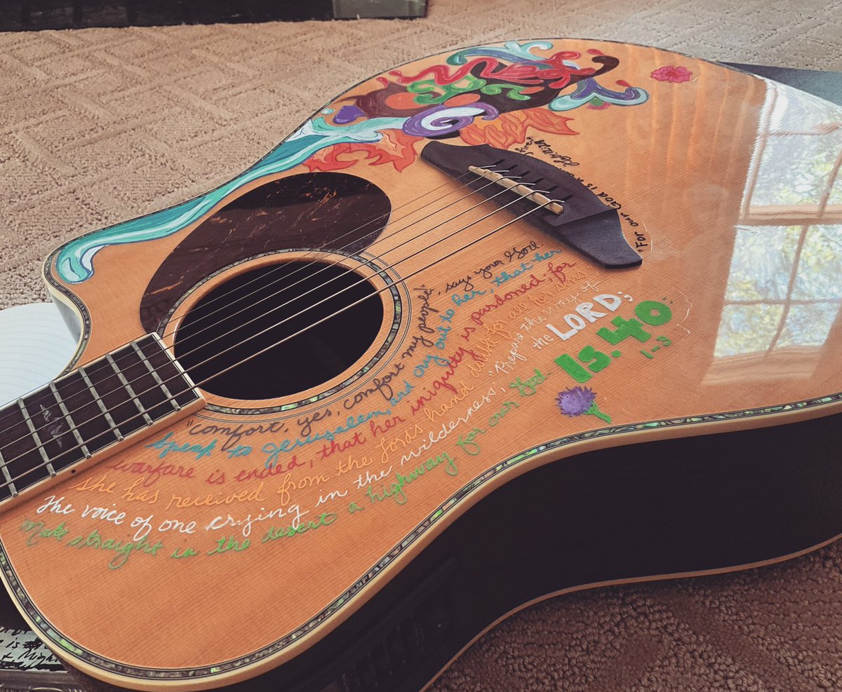 tercemusic's tweet photo. I am not an artist, but over the years I’ve added “art” to my guitar.  I put 2 Scriptures on it.  Heb. 12:29 &amp; Is. 40:1-3, because He has shown me that is part of what He wants me to do through music.  The art contains a crown of thorns, the blood of Jesus, the fire of God, etc. https://t.co/wLPtC5bqsd