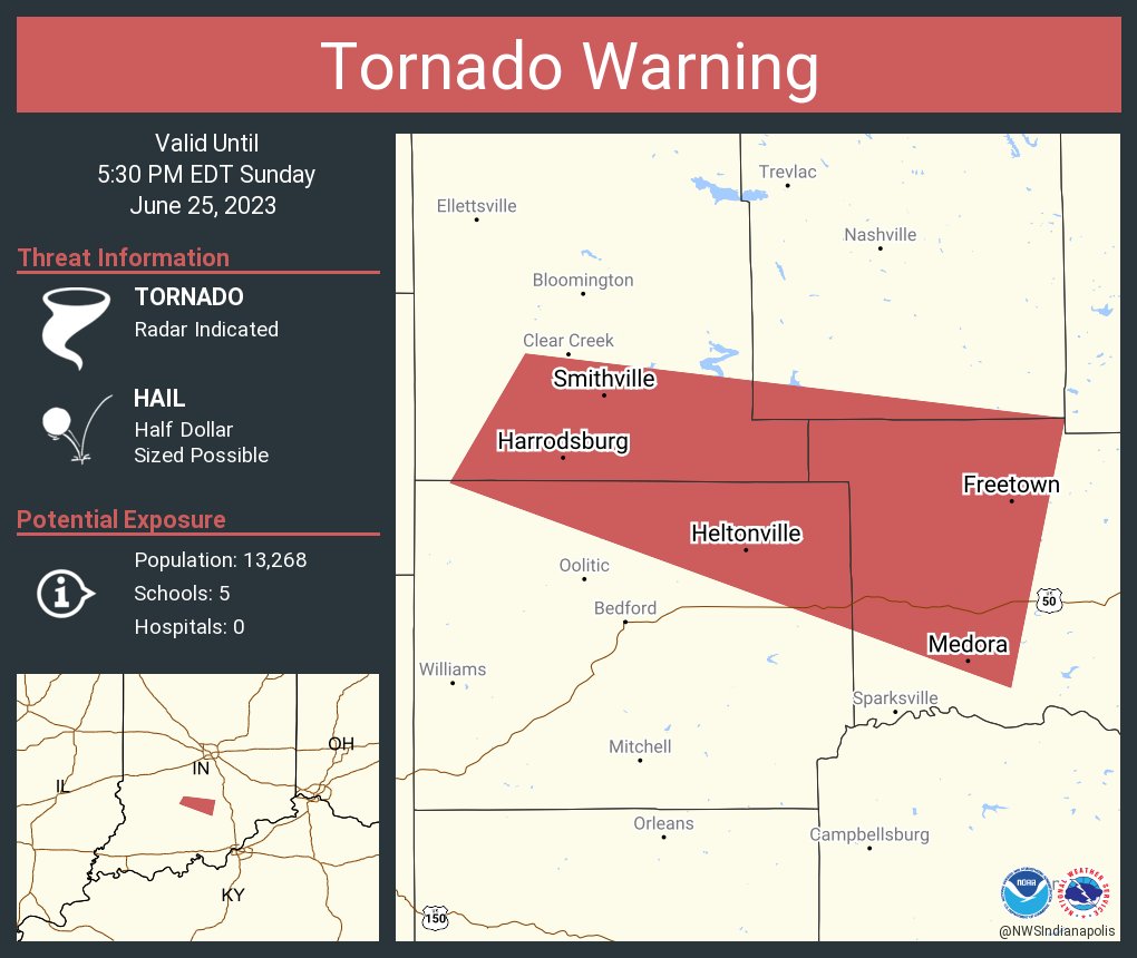 NWS Tornado on Twitter "Tornado Warning including Medora IN, Harrodsburg IN and Freetown IN
