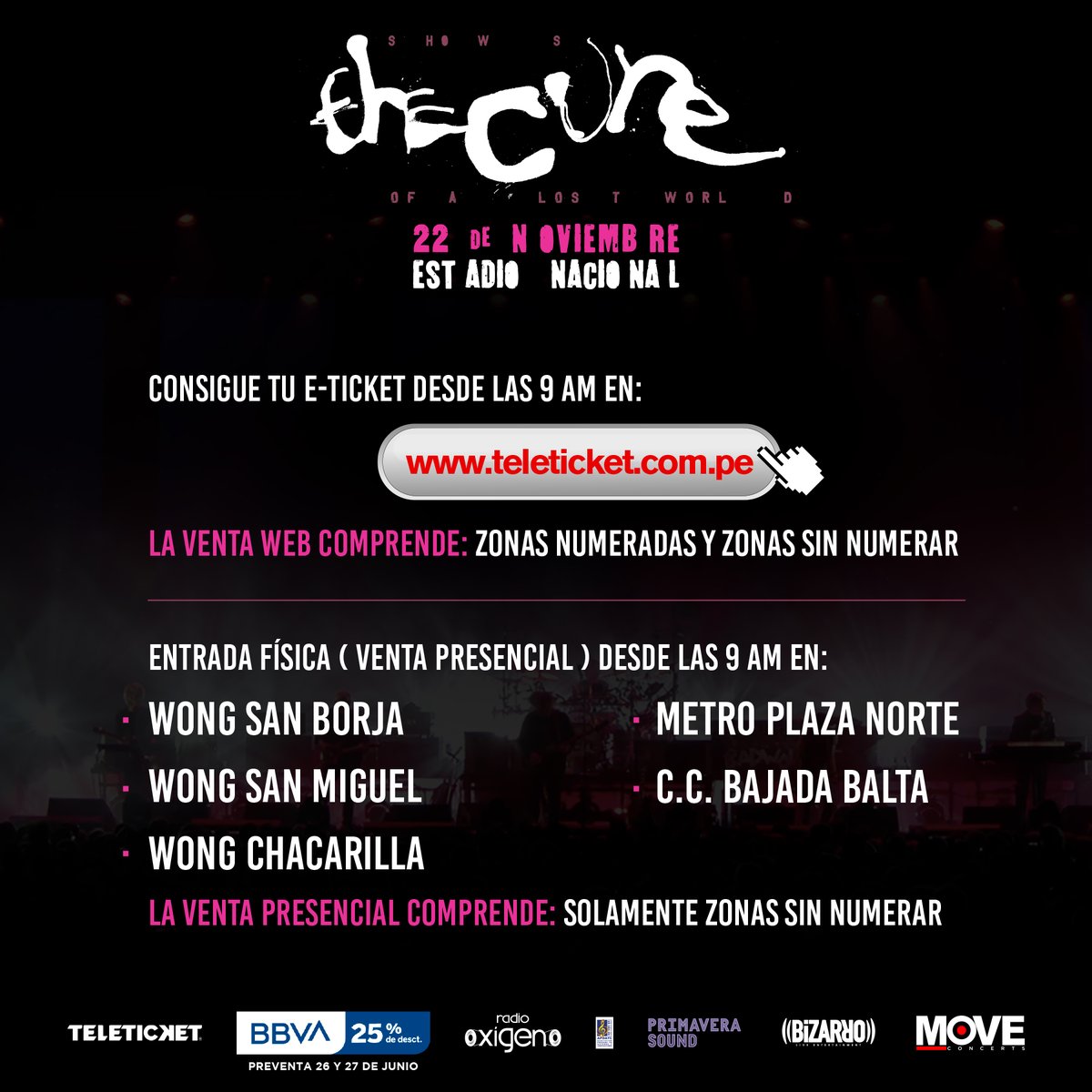 MoveConcertsPE's tweet photo. THE CURE en Lima!
Hemos estado leyendo todos sus mensajes/comentarios, y por eso les hemos preparado esta guía con algunas de las dudas más frecuentes que nos han hecho llegar

Recuerda que MAÑANA 9 AM inicia la Preventa BBVA en Teleticket
Link compra web: https://t.co/RxXau4furz https://t.co/NWtFbo1w55