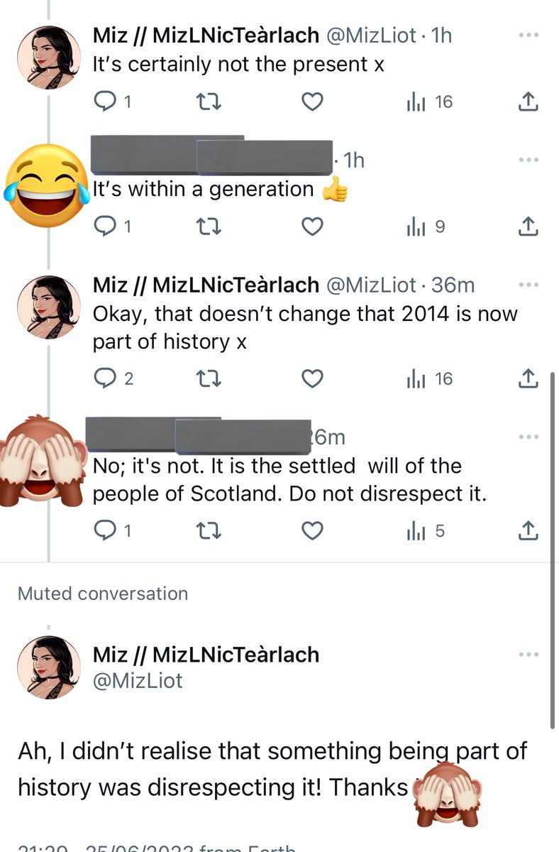 Unsurprisingly, I had to mute the conversation at this point. The past is not history; stating a past event is part of history is being disrespectful. Apparently.