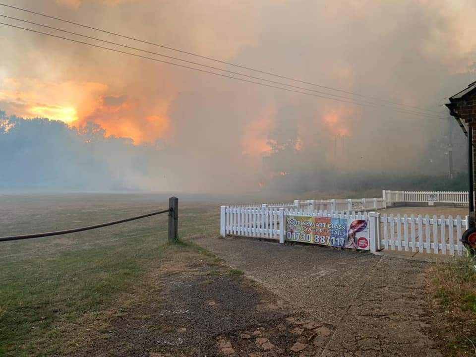 Fire at Broxhead Common near Grayshott CC Broxhead Ground. (Thanks to Gemma from Tilford CC for the photo) @grayshottcc