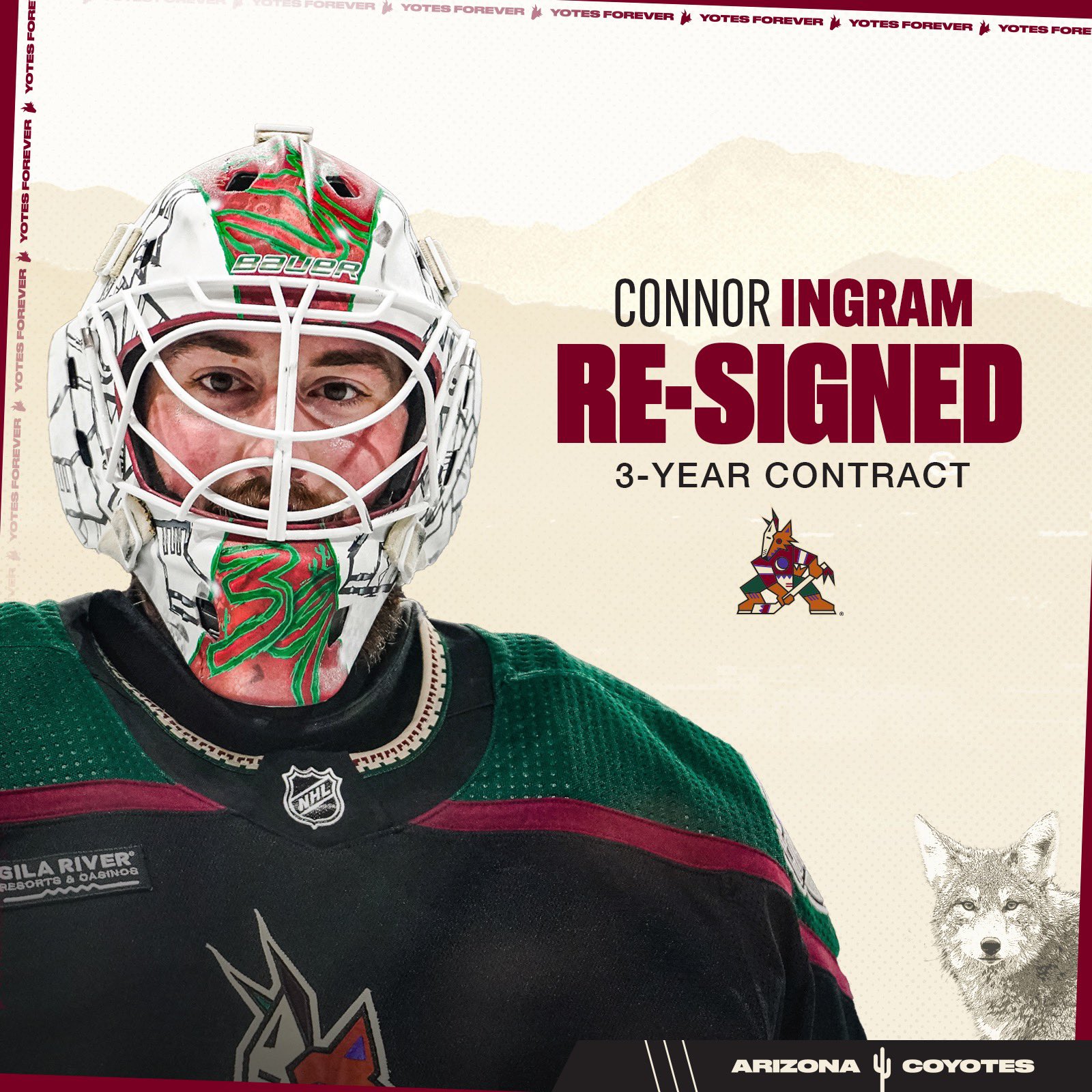 NHL profile photo on Arizona Coyotes goalie Connor Ingram at a