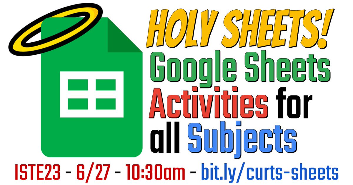 Join me at #ISTELive today at 10:30am for:

📊 Holy Sheets! Spreadsheet Activities for all Subjects

✅ Session details: conference.iste.org/2023/program/s…

🧰 All my ISTE sessions at: bit.ly/curts-iste23

#ControlAltAchieve #edtech #GoogleEDU #EduTwitter @ISTEofficial @GoogleForEdu