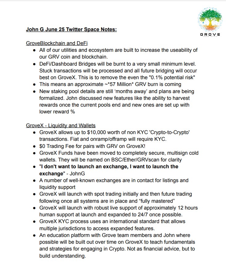 GroveToken's tweet image. &quot;I don&apos;t want to launch an exchange, I want to launch *the* exchange&quot; - @JohnGh87  on #GroveX 

Catch up with those powerful words and so many more exciting details about the strong, secure and enduring future of the #GroveEcosystem 💚🌍🏗️🔐

From bridging and KYC plans on…