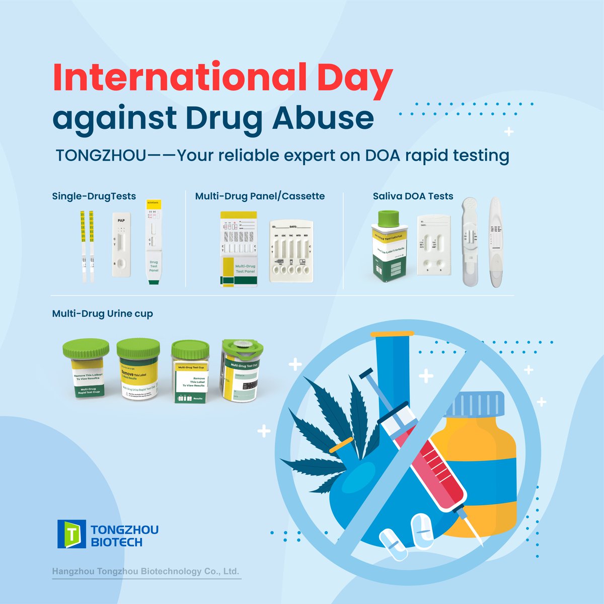 💥 June 26 is the International Day Against Drug Abuse. 
The spread of drugs worldwide has become a serious threat to the international people. 
So strengthen the detection of drugs urgently.
#Drugs #DOAtest #RapidTest #DrugAbuseDay