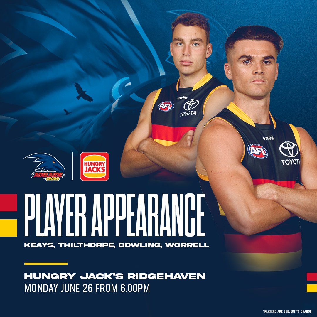 Adelaide Crows on Twitter "Grab a burger and a signature tonight from 6pm at Hungry Jack