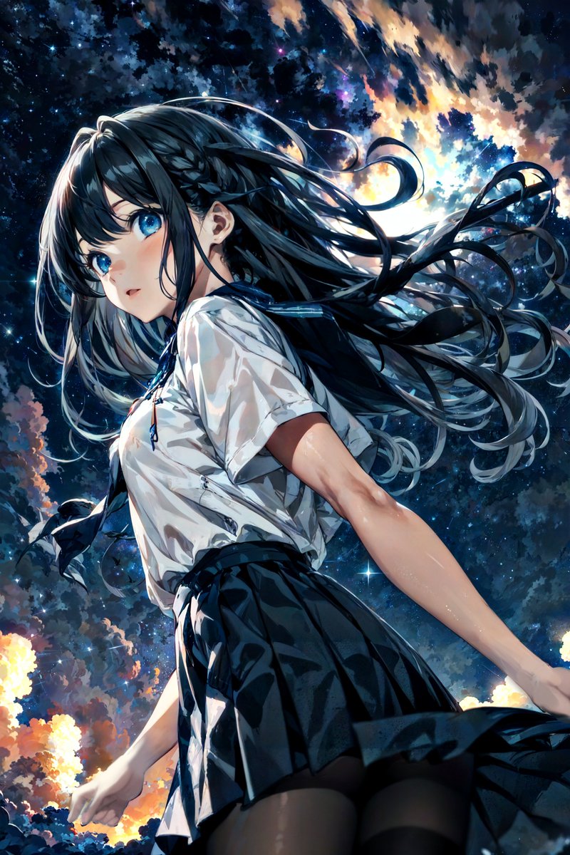 akito_ira's tweet photo. 「星舞う夜空、少女の煌めき。夢と希望、幻想的な邂逅。」

#AIart #AIイラスト https://t.co/rL9bUVtG2M