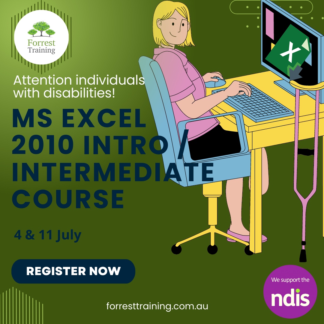 Rogerd681's tweet image. Join our MS Excel 2010 Intro/Intermediate Course exclusively for individuals with disabilities. 

Save the dates: 4th &amp;amp; 11th July! Master Excel and unleash your spreadsheet wizardry with us.

Join us and Excel in Excel!

#ExcelMastery #DigitalSkills #ForrestTraining