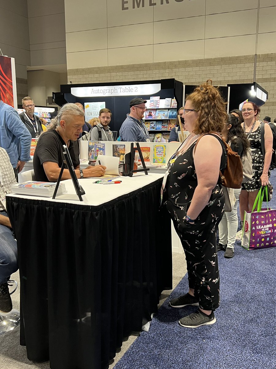 Being a librarian/professional nerd means that you make sure you get the latest @SGJ72 you haven’t yet read at #ALAAC2023 and a friend takes a great action shot of that moment.