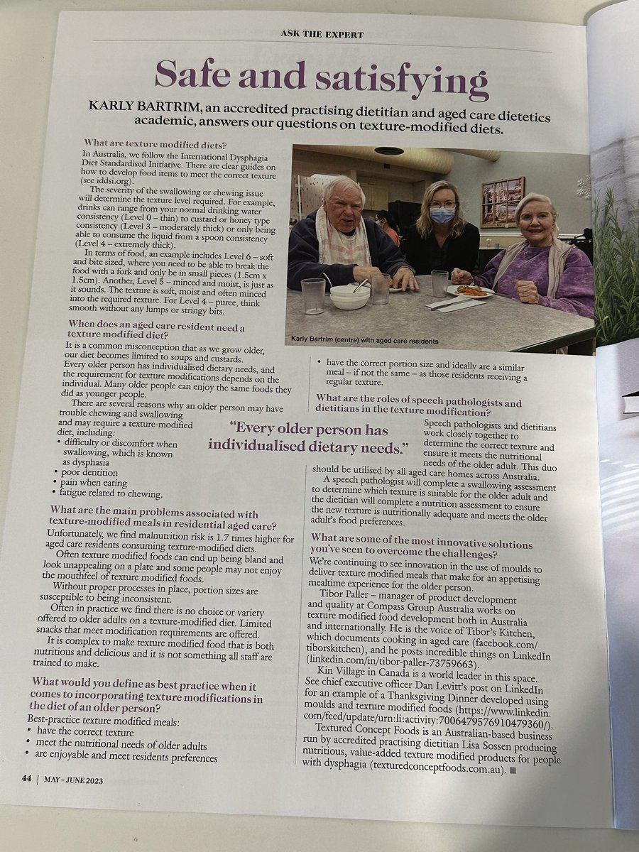 It was great to chat to the <a href="/AustAgeAgenda/">Australian Ageing Agenda</a> about all things Texture Modified Diets and the power duo of Dietitians and Speech Pathologist in aged care!
Always proud to share the incredible work that is being done in this space nationally and internationally!
