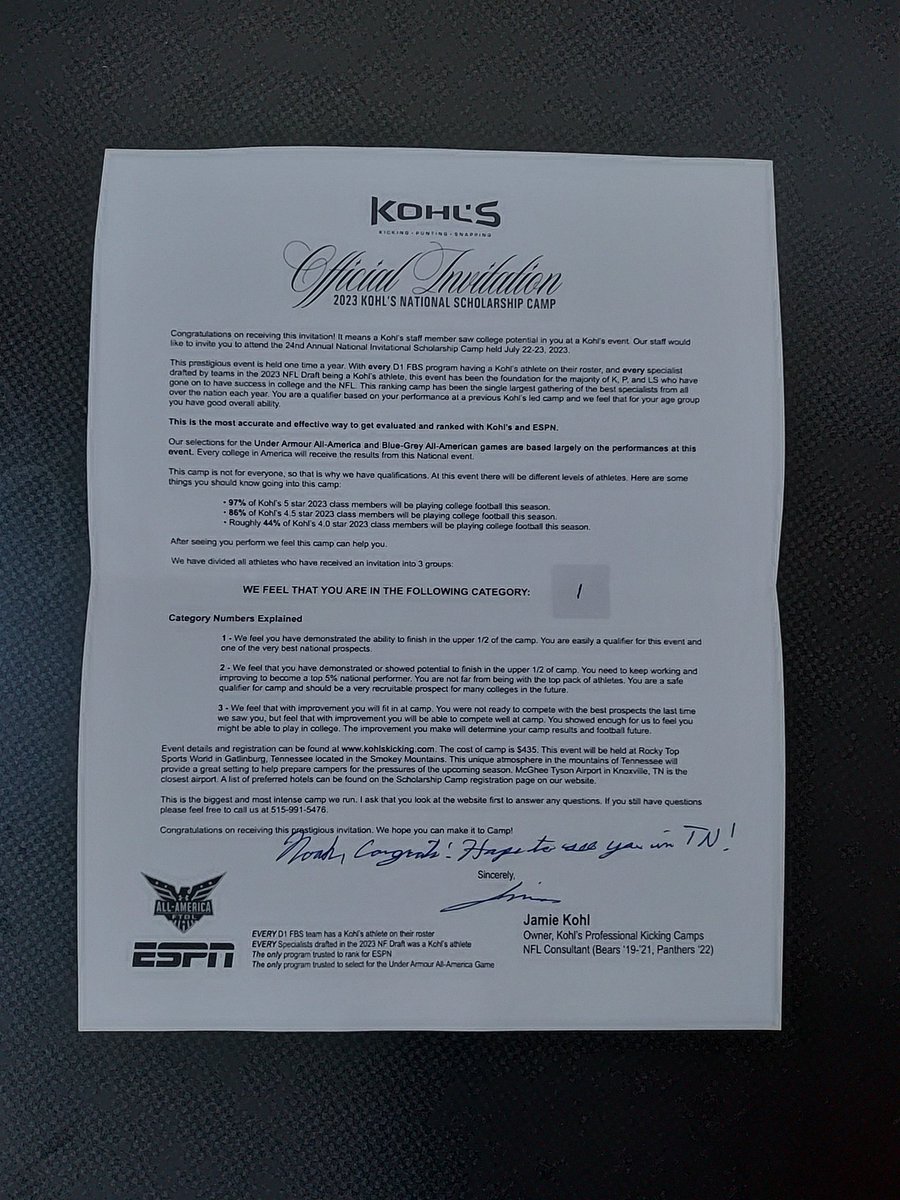 Thank you for the invite @KohlsKicking !

@DawsonEagleFB
@RecruitTheNest 
@hershbrothersk1