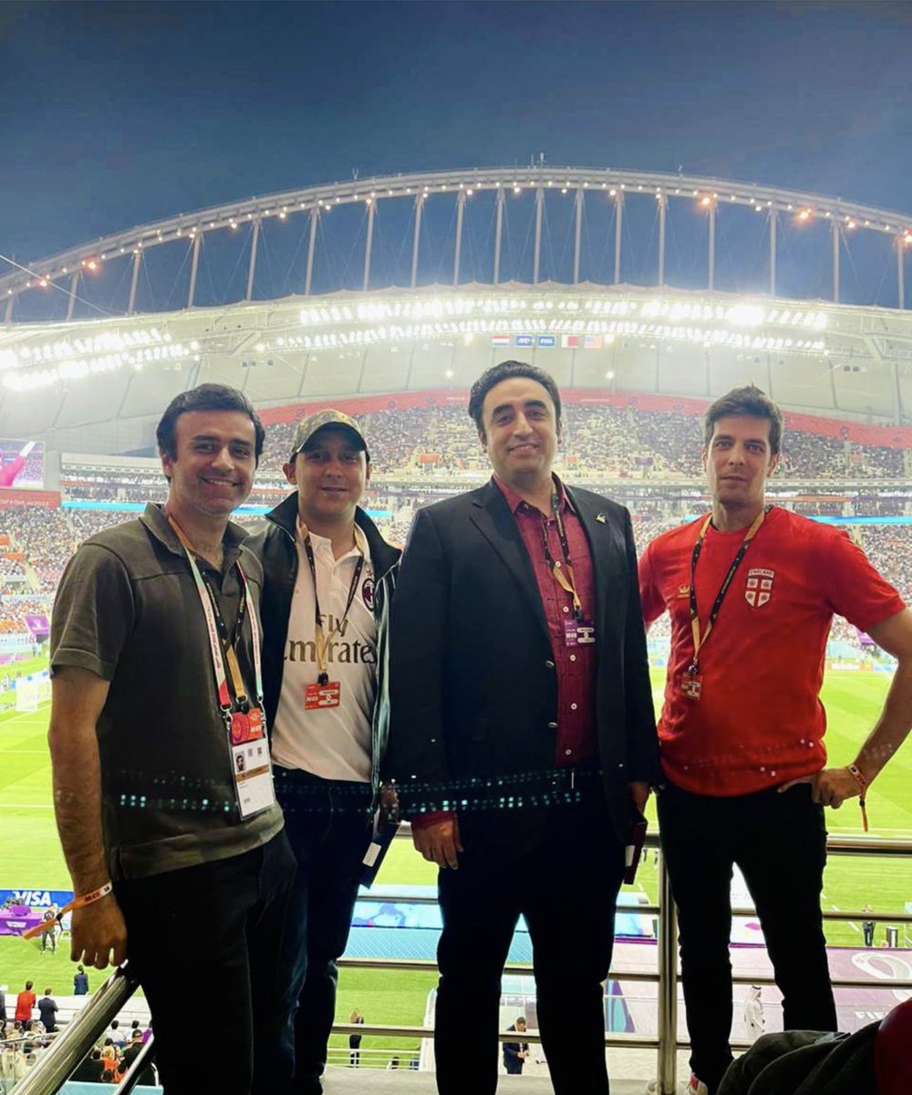 Because all of you have asked me > Here it is >the pic of #BilawalBhuttoZardari at FIFA World Cup #Qatar 2022 prancing around with a plane load personal friends at #Pakistans expense, he blocked me for . 
#ppp #PDM #PakistanEconomy #PakistanFootball #Pakistan