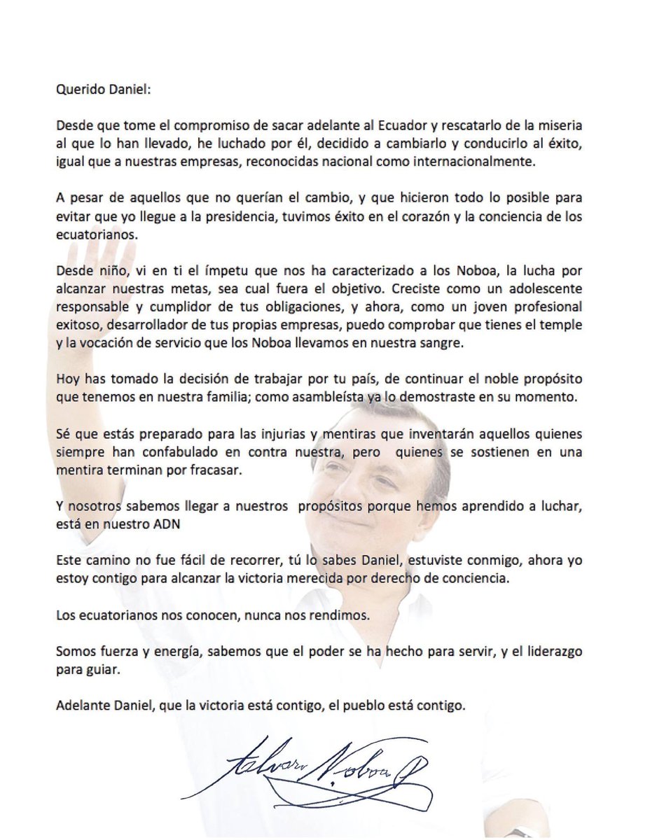 Alvaro Noboa al País!
Carta a mi hijo <a href="/DanielNoboaOk/">Daniel Noboa Azin</a>