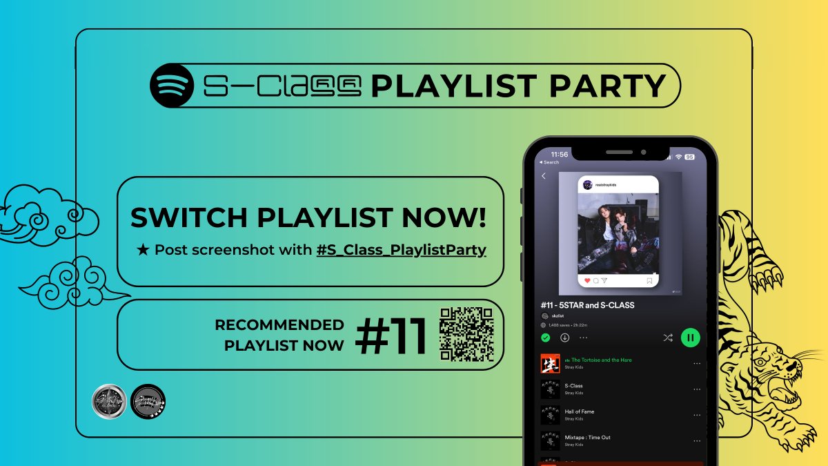 StrayKidsGlobal's tweet photo. π’ SWITCH SPOTIFY PLAYLIST NOW!
Recommended playlist now:
#11 https://t.co/CokimX4hVe
β
Post screenshot + #S_Class_PlaylistParty
β° Today's tracking ends in 14.5 hours
β Stream to re-enter Global Top Songs chart
β Counts on Billboard, Circle Chart, MCD
@Stray_Kids #StrayKids https://t.co/2H27tW4PPM