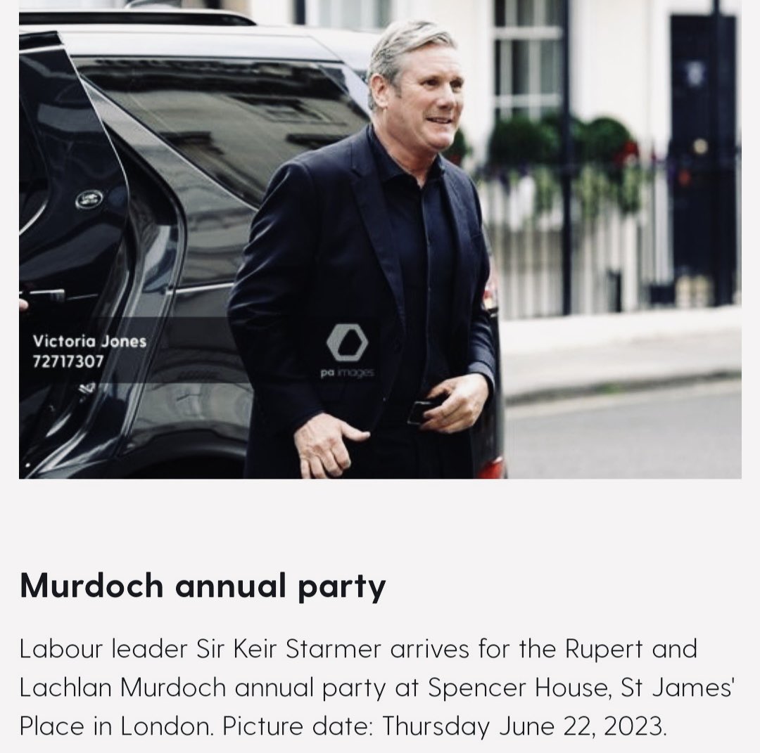 MFWitches's tweet photo. The British Prime Minister, Leader of the Opposition and King Charles’ Press Secretary (amid a host of other political and media heavyweights) just happily attended Rupert Murdoch’s summer garden party in the UK.

Just in case you’re still a bit unsure why Britain is so absolutely cactus as a functioning nation.

#NewsCorpse