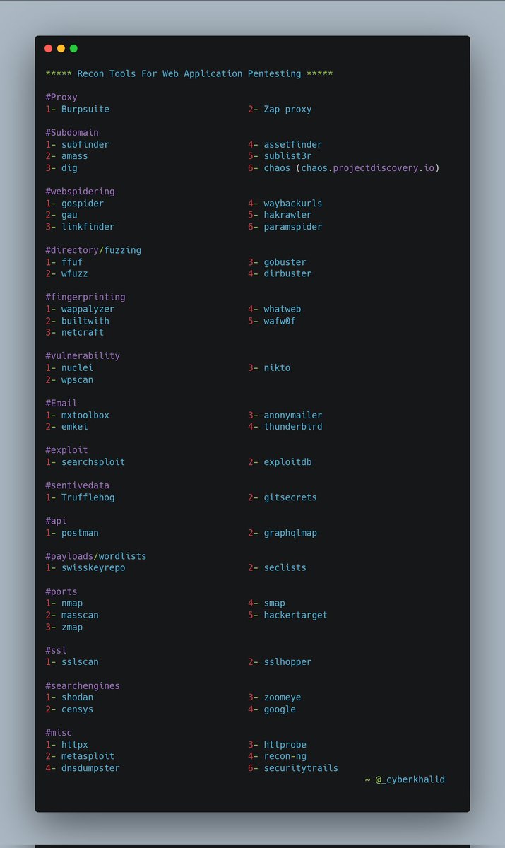 Recon Tools #infosec #cybersecurity #cybersecuritytips #pentesting #redteam #informationsecurity #CyberSec #networking #networksecurity #infosecurity #cyberattacks #security #linux #cybersecurityawareness #bugbounty #bugbountytips