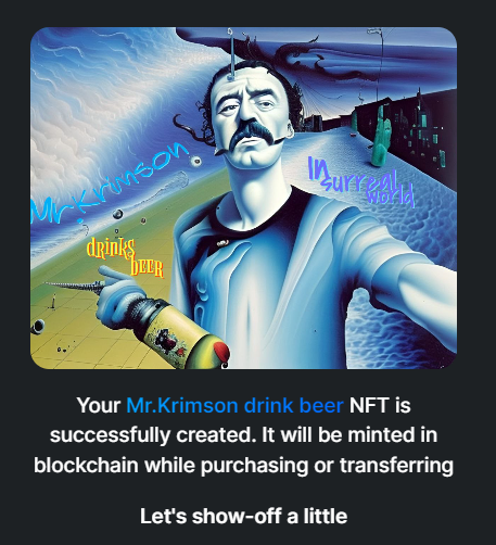 Krimson3000's tweet image. I've just created "Mr.Krimson drink beer" collectible! rarible.com/token/0xc91544… #rarible #ethereum #nonfungible #digitalasset #nft via @rarible
