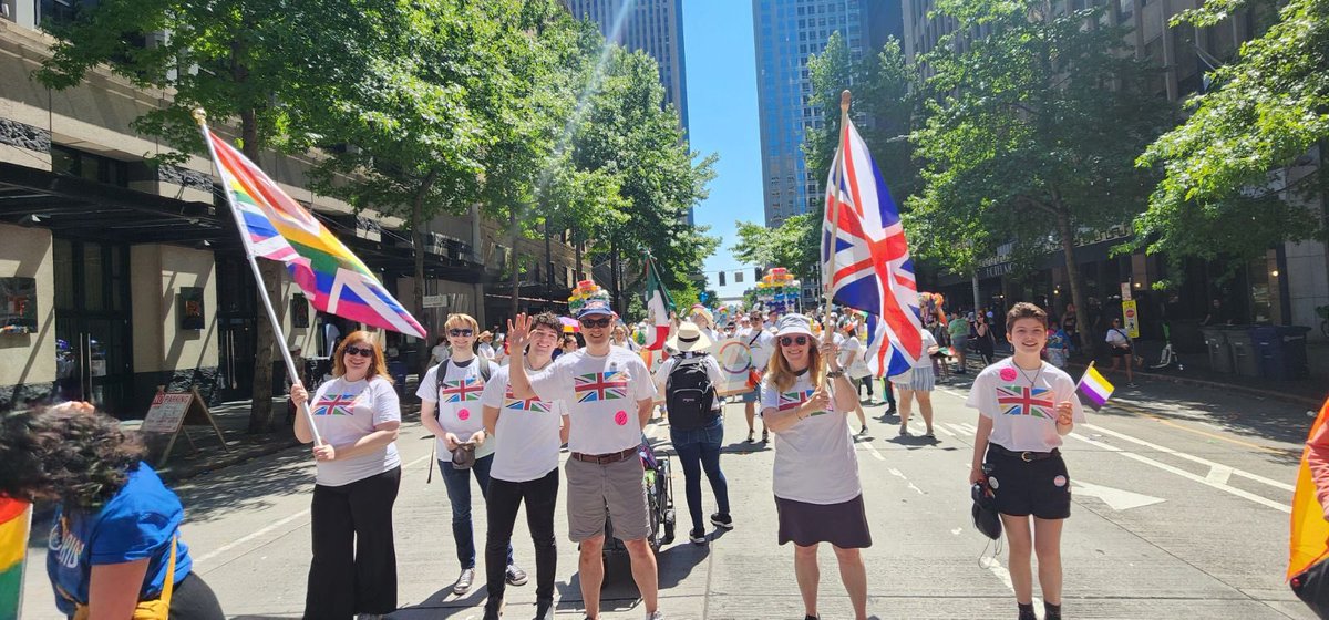 Huge thanks to family & friends for supporting the 🇬🇧contribution to another #SeattlePride. The city puts on a fantastic, happy, inclusive  🏳️‍🌈celebration, and I’m honored to march in it. #PrideMatters.  Love who you choose.