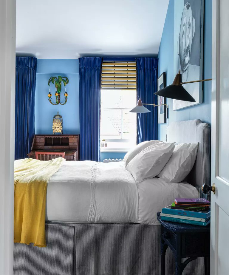 Contrasting shades of blue work well in this #bedroom. They can in yours, too. #interiordesign  cpix.me/a/172310664