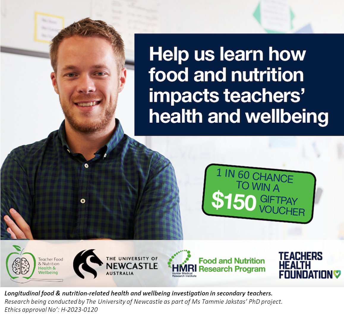Recruiting Australian secondary teachers. Help us investigate the links between #Nutrition and #TeacherWellbeing that will inform interventions to improve #TeacherHealth and #Wellbeing. 
To register or review the participant information: tinyurl.com/3ybj6umj