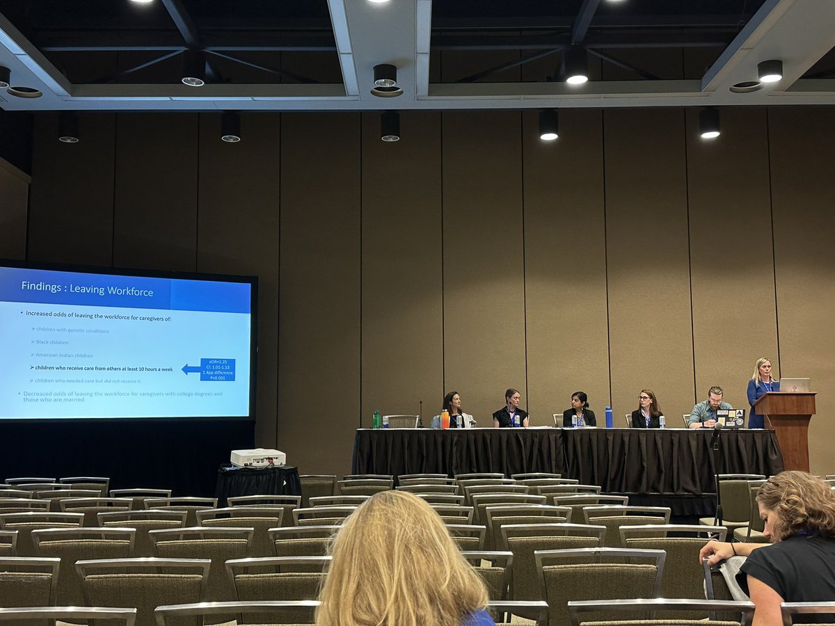 Wonderful presentation on rates of caregivers of children with genetic conditions and special needs dropping out of the work force by @LMCreel_PhD at @AcademyHealth #ARM2023