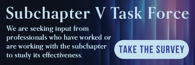 abiworld's tweet photo. ABI’s Subchapter V Task Force is seeking input from professionals who have worked or are working with the subchapter to study its effectiveness since it was enacted three years ago. Click here to access and complete the survey: https://t.co/LMUB0psZnn https://t.co/Gi4Emjq1tw