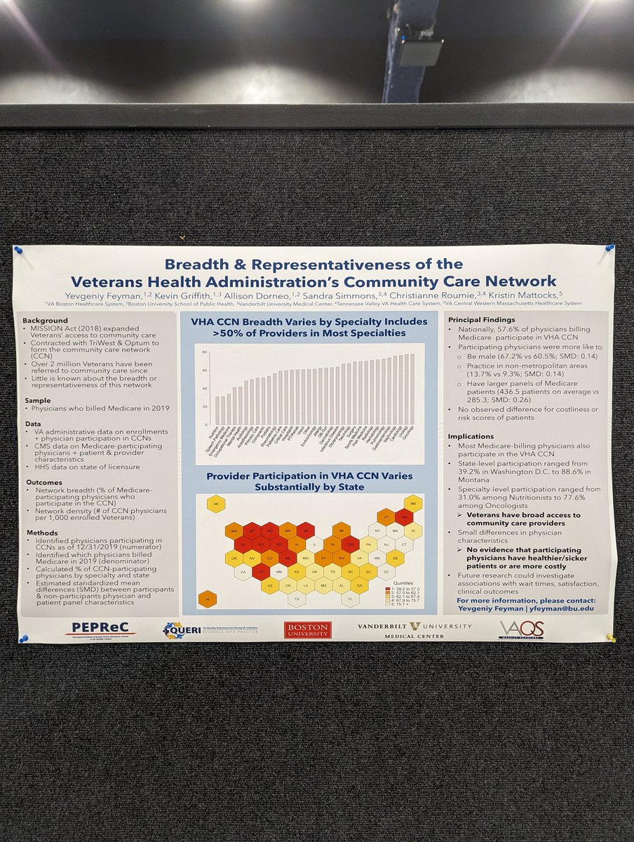 We've got some cool work examining the breadth of the VA community care network: turns out, its broad and representative of Medicare physicians!

Poster 337 #ARM23