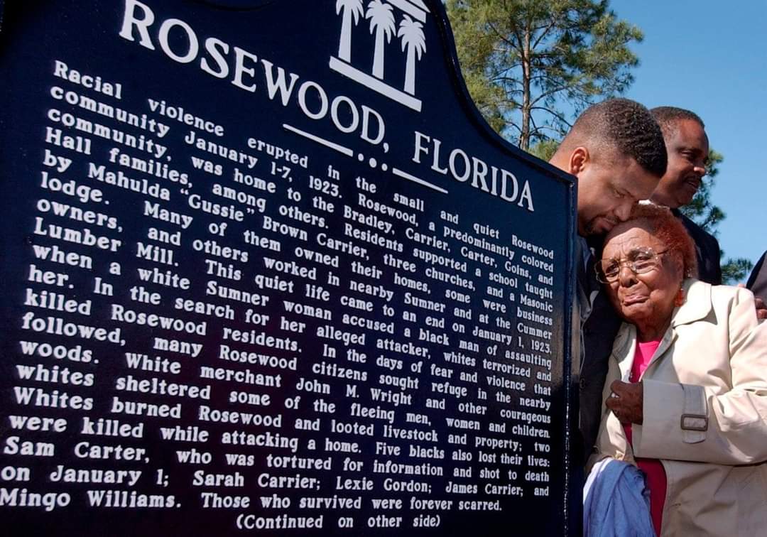 #RonDeSatan is doing his best too make Florida a #SundownState. Rosewood was an all 'Black Community' in Florida that was destroyed in 1923 Fannie Taylor lied & said a black man raped her. When we build & thrive they come & destroy. #NoRonDeSantisFL