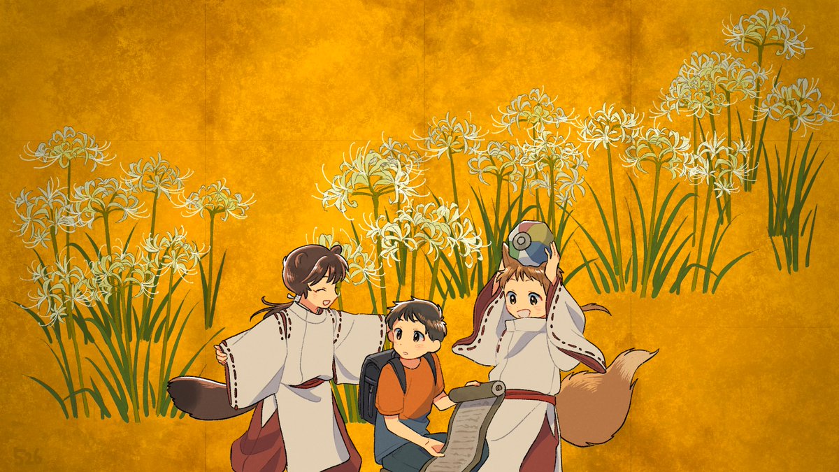 multiple boys fox ears fox tail flower tail animal ears profile  illustration images