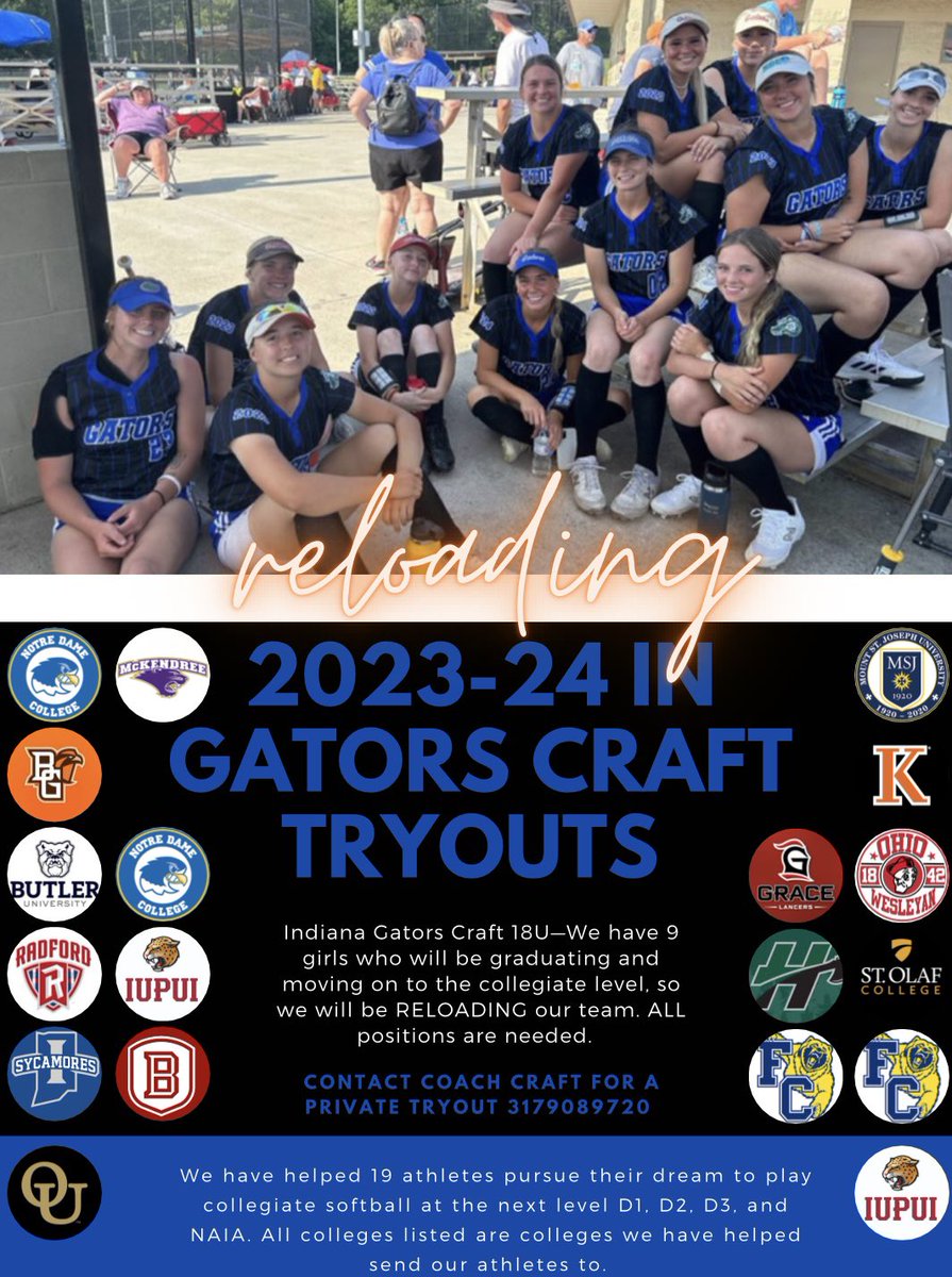 INGatorsCraft's tweet photo. Gators Craft 18U TRYOUTS—we are RELOADING for next season as we have 9 2023’s leaving us 😭
Please fill out the google form and Coach Craft will contact you for a private or a practice with the team. Read the flyer for more info regarding our team💪🏼

https://t.co/FIuJbWGdLT https://t.co/Q0nlQOJYen