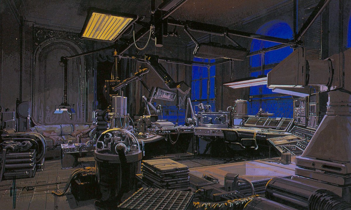 afrocosmist's tweet photo. syd mead concept art for "blade runner" directed by ridley scott, 1982 https://t.co/TfEozxPn35