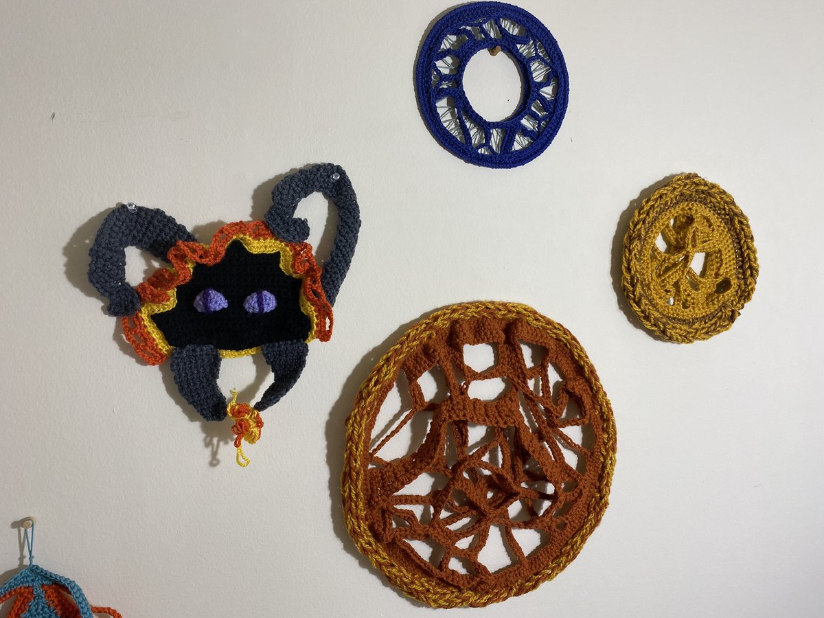 KayliSilkett's tweet photo. I’ve been participating in a Summer Fiber Arts challenge sponsored by my local yarn store, and in the last 20 days I’ve started and finished 10 pieces of art. #fiberart #crochet https://t.co/JdZ96JC3AY