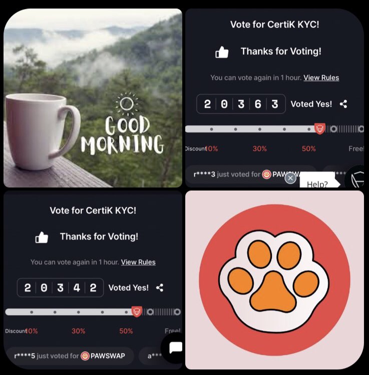 Good Morning#PAWSWAP #PAWCHAIN #Pawfamily @PawChain !🌞😃☀️ 
Have you voted on Certik yet?😊