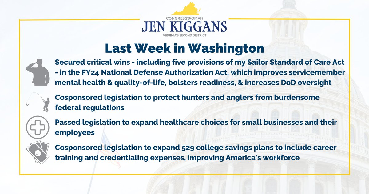 RepJenKiggans's tweet image. We accomplished a lot in Washington last week, including completing a 15-hour markup of the National Defense Authorization Act…! Check out what I was up to:👇 #118Congress #VA02 #GettingThingsDone