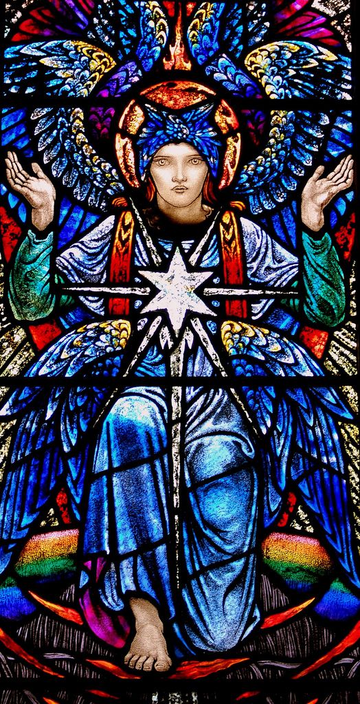 Karl Parsons, Seraphim with Star, stained glass,  St. Laurence's Church, Ansley, Warwickshire 1930