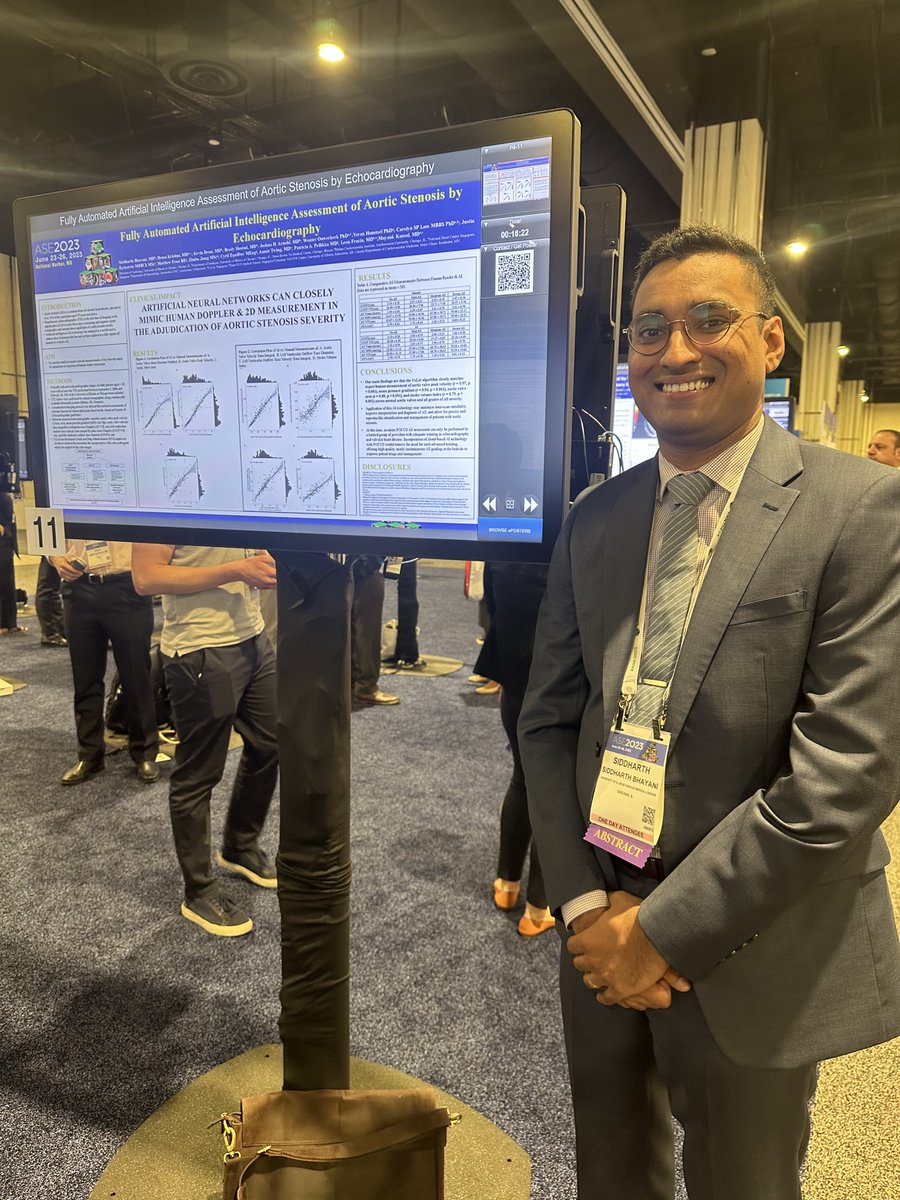 The future of echo is 'Heart'ificial Intelligence! Proud to have presented some of the work our group has been doing @UIHealth in collaboration with @us2_ai . #ASE2023 @HemaKrishnaMD @mmkansal  @BrodySlostadMD @pattypellikka