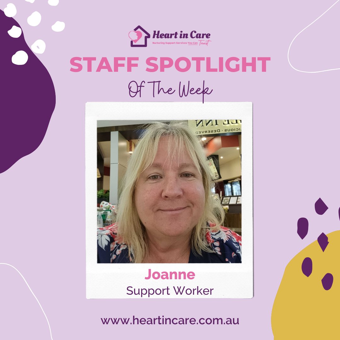 A warm shoutout to Joanne, our amazing Support Worker! She's been doing an outstanding job since joining Heart In Care!

#heartincare #cleaningstaff #supportworker #serviceprovider #disabilityprovider #supportservices #communityservices #ndisprovider #dfaapproved #nurturing