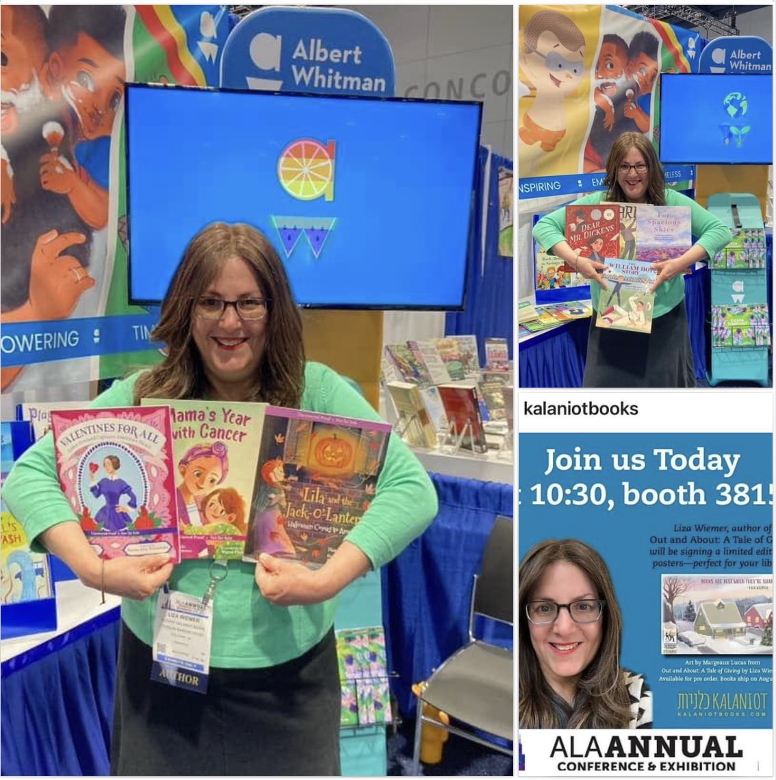 nchurnin's tweet image. Thank you, dear @LizaWiemer for sharing photos of my book babies @AlbertWhitman @ALAConferences @ALALibrary #ALAAC23 #LibLearnX24. Liza&apos;s new must-read book is Out and About: A Tale of Giving @KalaniotBooks , a story Liza lives in the kindness she shows every day!