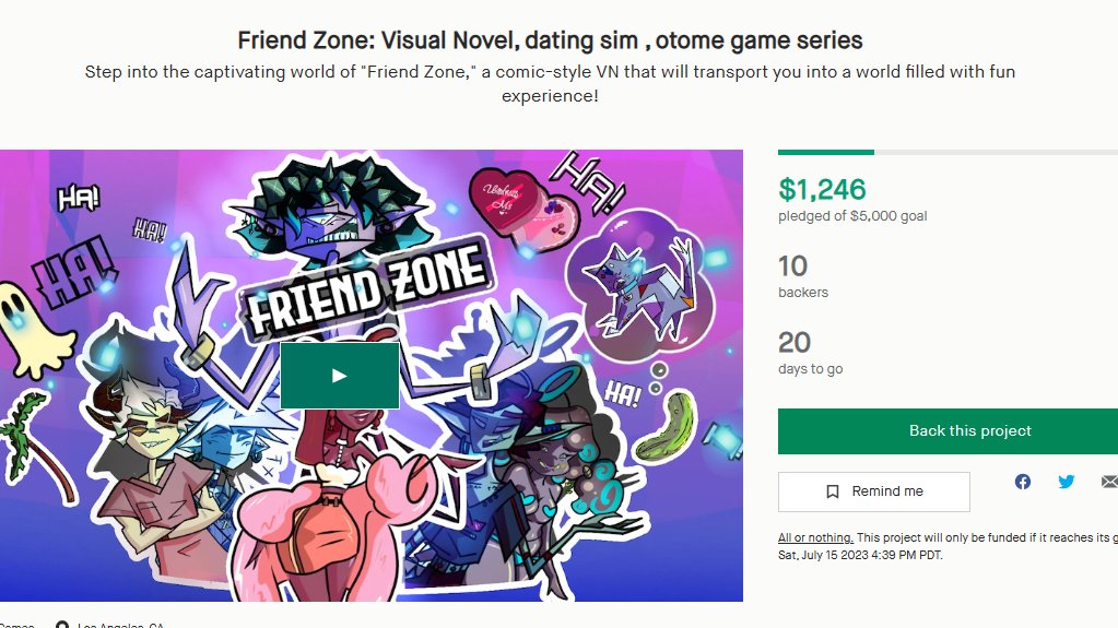 "Friend Zone!" Goal! We're So ? Close guys 🤞
<a href="/Kickstarter/">Kickstarter</a>
#kickstarter #visualnovel #decisionmakinggame #otomegame kickstarter.com/projects/diary…… We are taking Friend Zone to the next level with an array of enhancements: high-quality graphics, expanded choices, and much more.