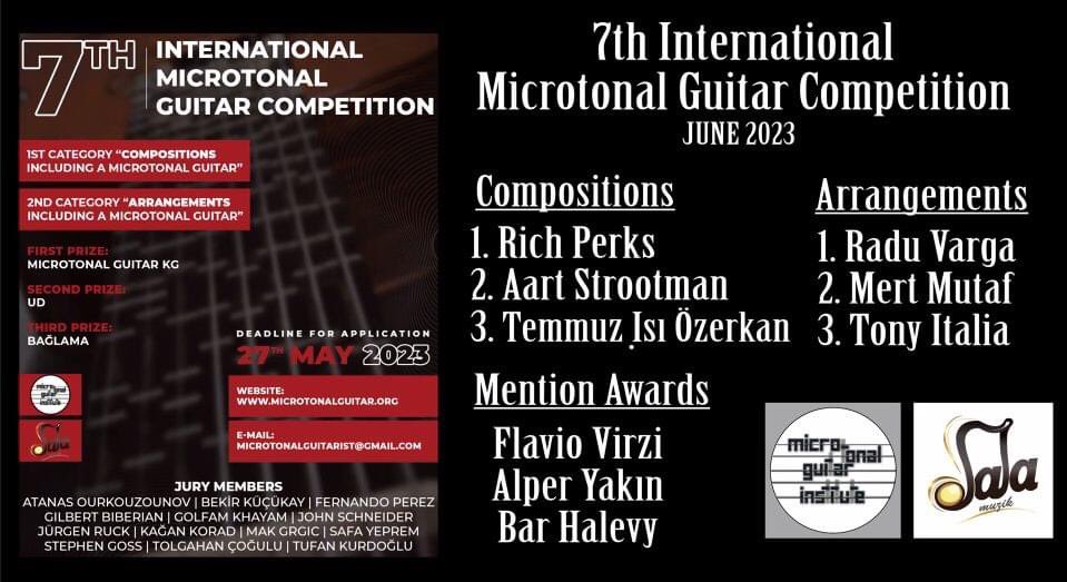 Absolutely chuffed to have won 🥇First Prize 🥇in the 7th International Microtonal Guitar Competition for my piece ‘Curse of The Sandman’ (for microtonal guitar [fretted in 8-EDO] + electronic effects) 🙏🏽🤘🏾
<a href="/MicrotonalGI/">Microtonal Guitar Institute</a> <a href="/SalaMuzik/">Sala Muzik</a> <a href="/tolgahancogulu/">Tolgahan Çoğulu</a>